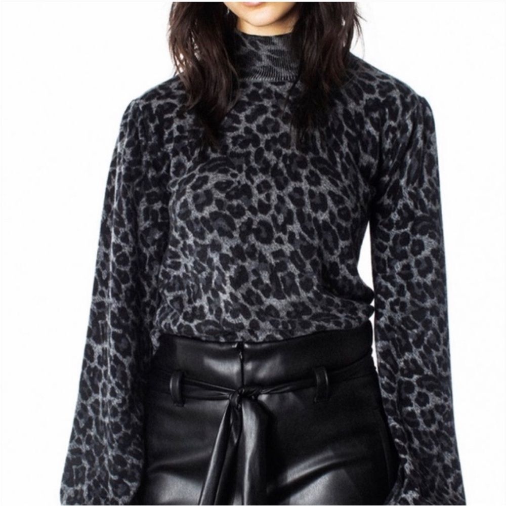 Generation Love Women's Wool Cashmere Leopard Mock Neck Sweater Size Small